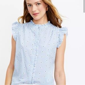 LOFT Clip Dot Daisy Ruffle Top